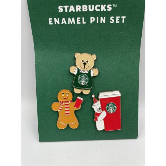Starbucks 2025 Holiday Enamel 3 Pin Set Bearista, Gingerbread & Polar Bear HTF! - Picture 2 of 4